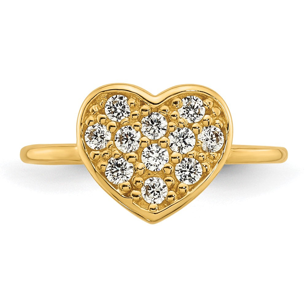 10K Yellow Gold Polished Pave Cz Heart Toe Ring