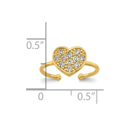 10K Yellow Gold Polished Pave Cz Heart Toe Ring