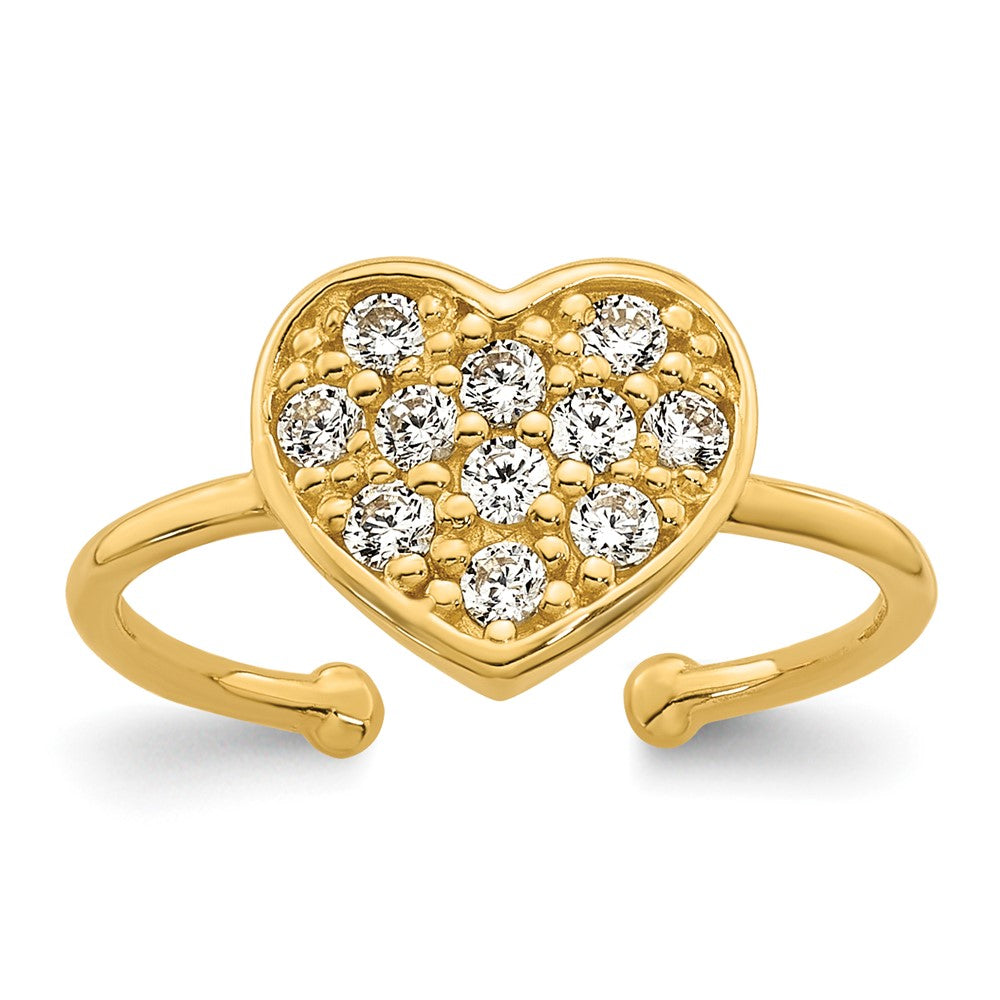 10K Yellow Gold Polished Pave Cz Heart Toe Ring