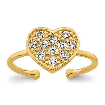 10K Yellow Gold Polished Pave Cz Heart Toe Ring