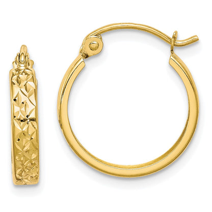 10K Yellow Gold D/C Square Tube Hoop Earrings