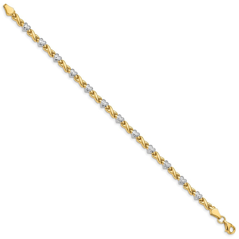 10K Yellow W/Rhodium Polished Heart And X Bracelet
