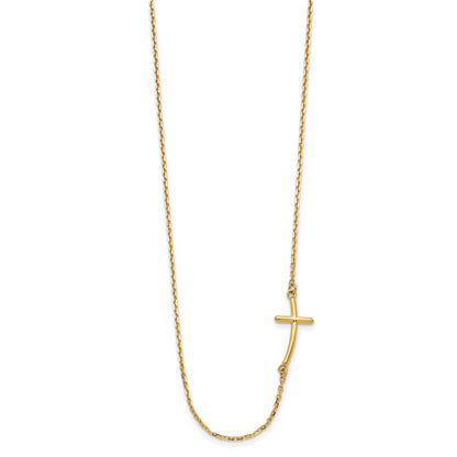 10K Yellow Gold Small Sideways Curved Cross Necklace