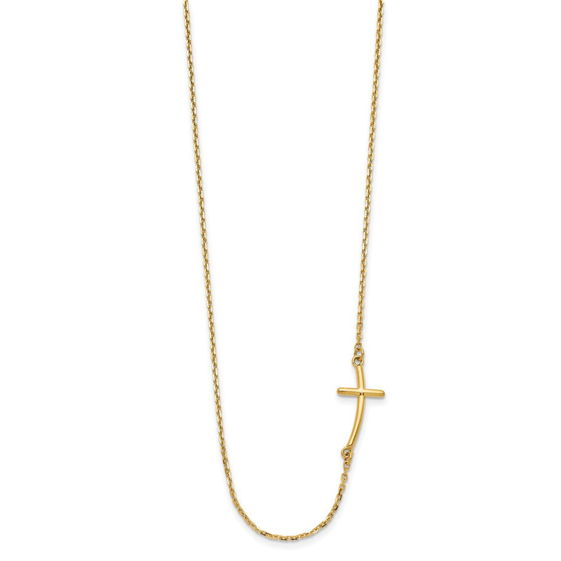 10K Yellow Gold Small Sideways Curved Cross Necklace