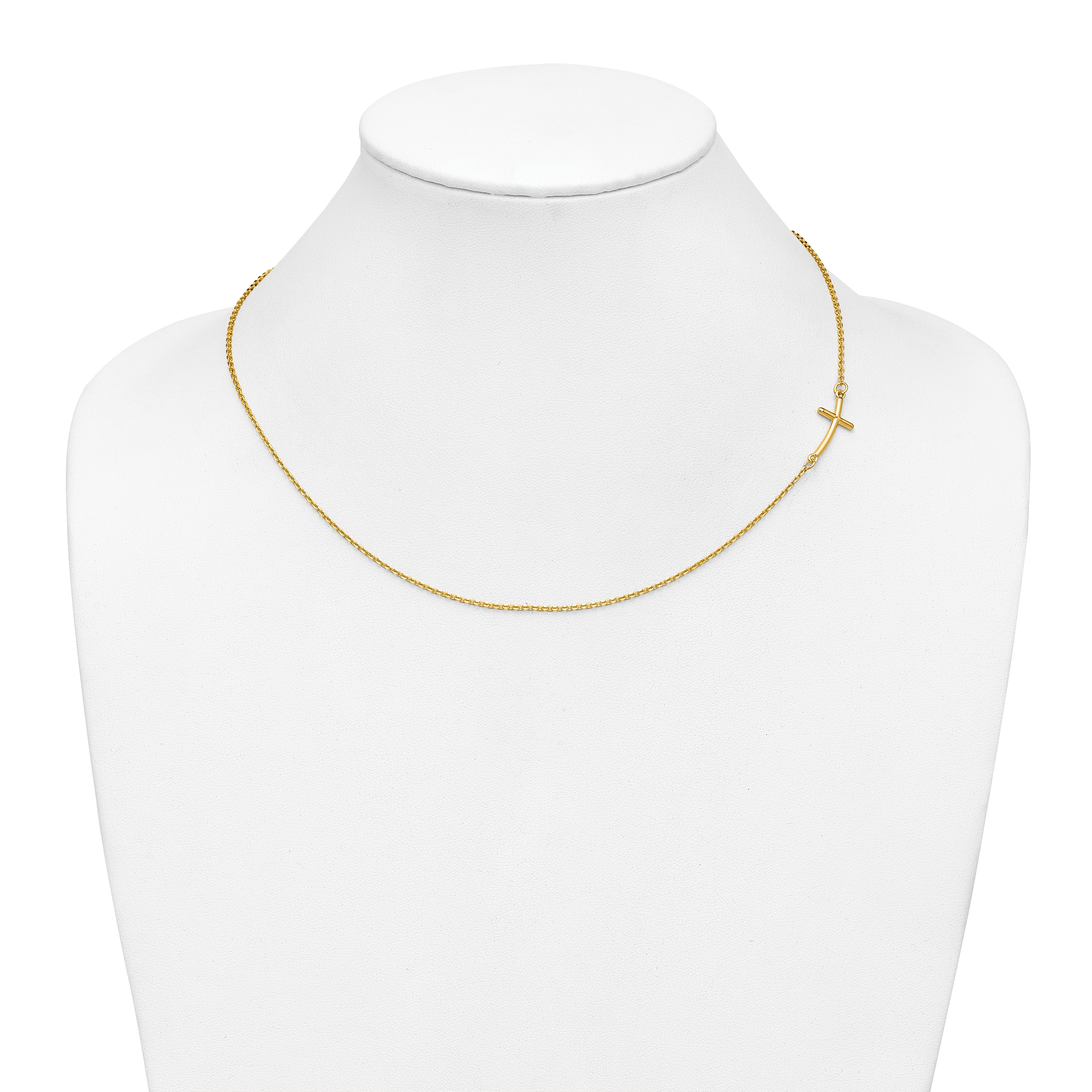 10K Yellow Gold Small Sideways Curved Cross Necklace