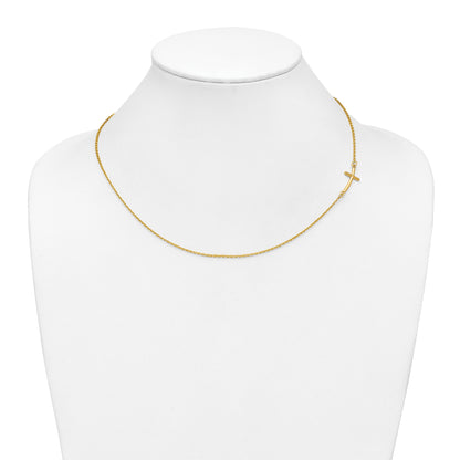 10K Yellow Gold Small Sideways Curved Cross Necklace