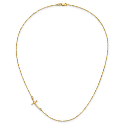 10K Yellow Gold Small Sideways Curved Cross Necklace
