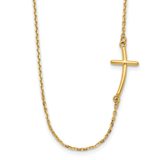 10K Yellow Gold Small Sideways Curved Cross Necklace