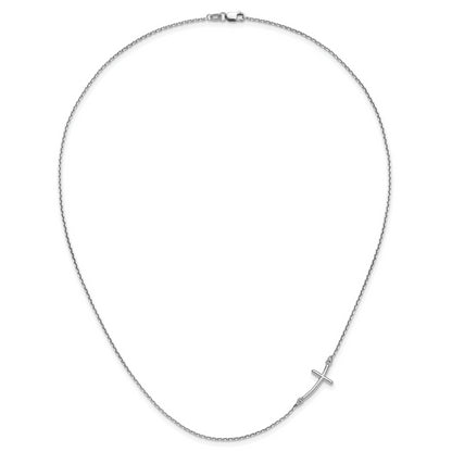 10K White Gold Small Sideways Curved Cross Necklace