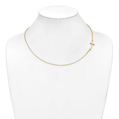 10K Yellow Gold Large Sideways Curved Cross Necklace