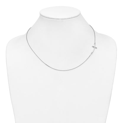 10K White Gold Large Sideways Curved Cross Necklace
