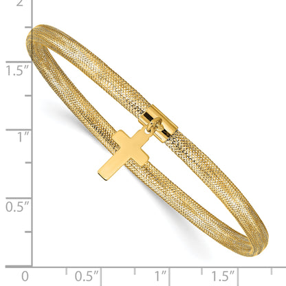 10K Yellow Gold Mesh Cross Dangle Stretch Bracelet