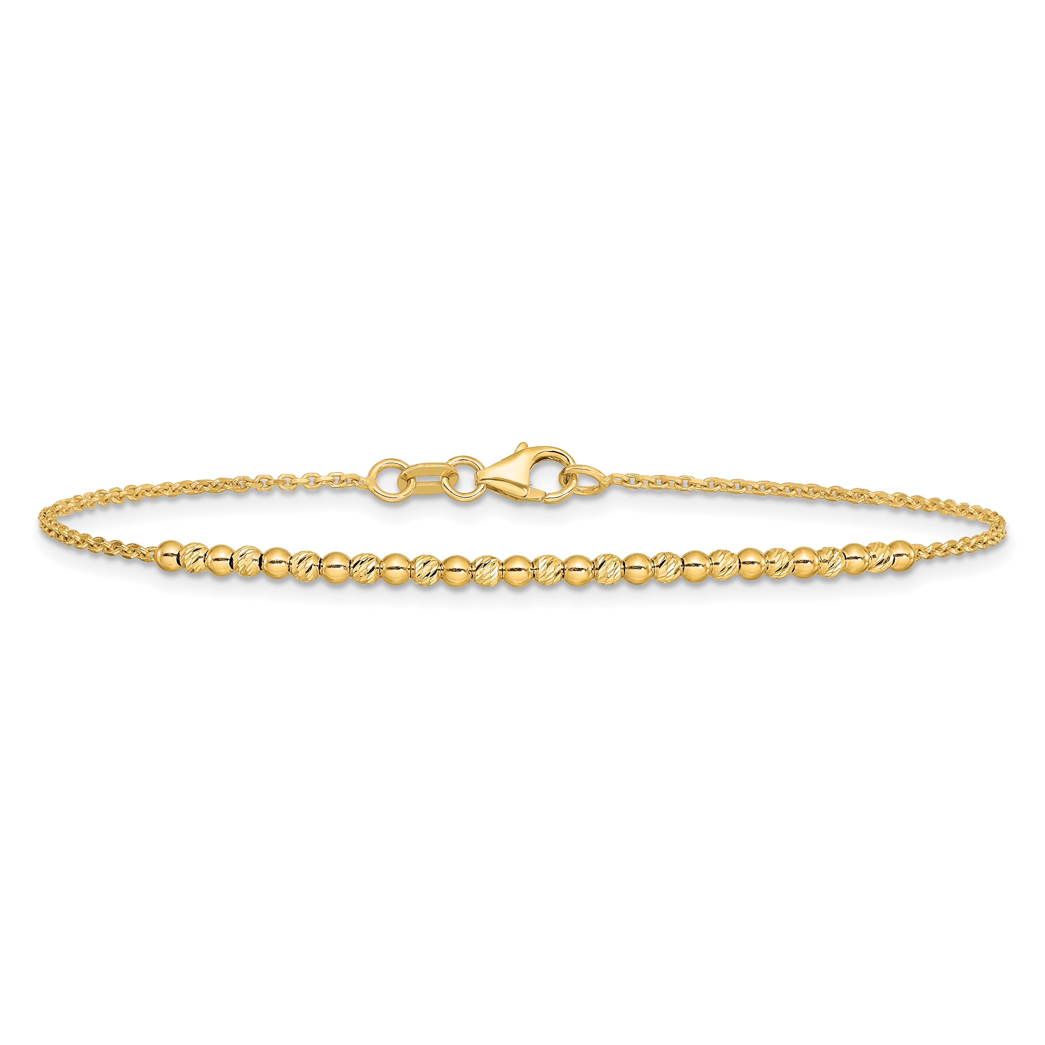 10K Yellow Gold 10K Diamond-Cut Beaded 7.5In Bracelet