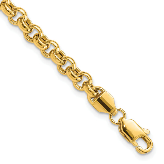 10K Yellow Gold 8.5In 5mm Polished Fancy Rolo Link Bracelet