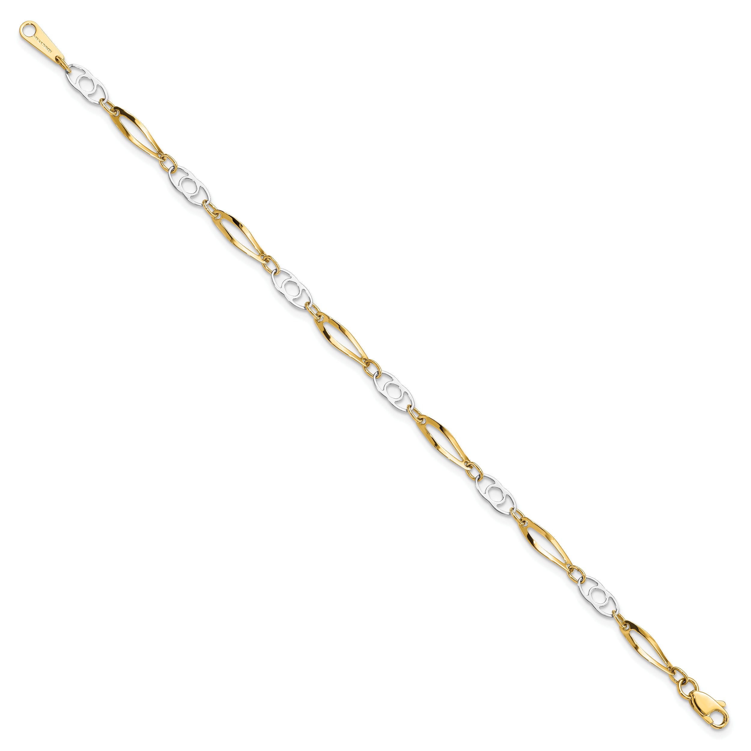 10K Two-Tone Two-Tone 7In Polished Fancy Link Bracelet