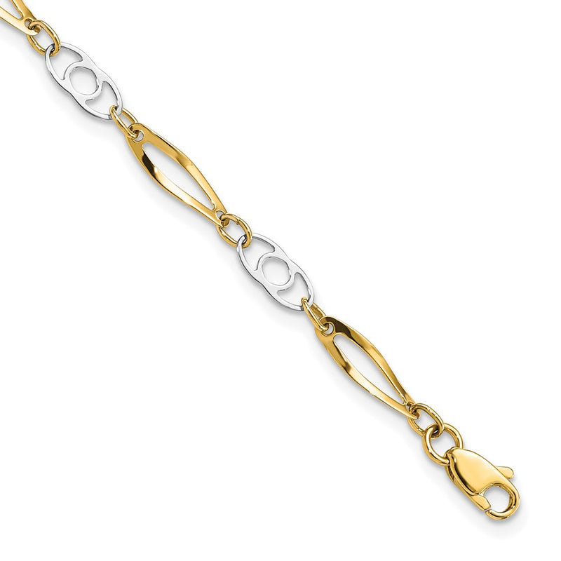10K Two-Tone Two-Tone Polished Fancy Link Chain Bracelet