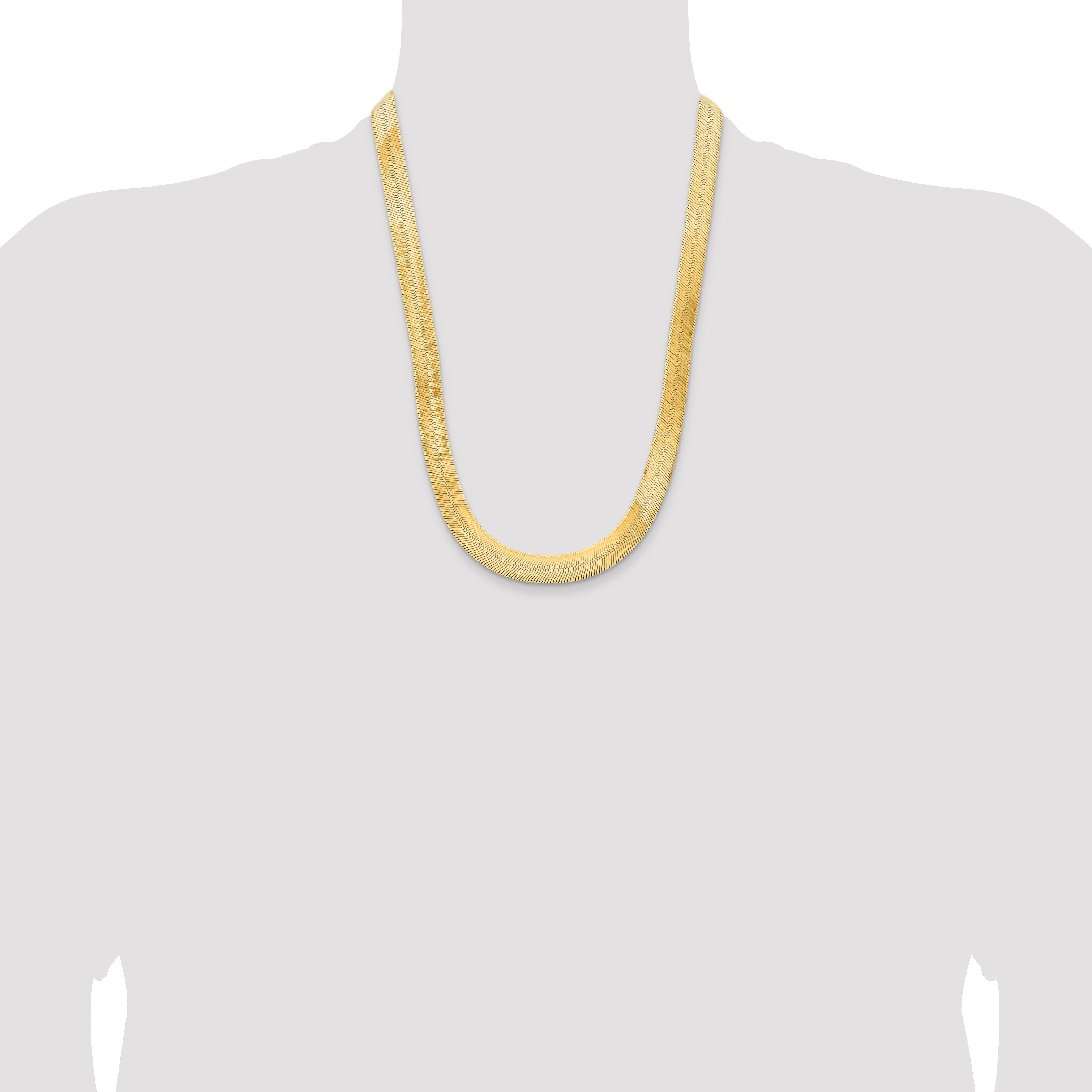 24 Inch 10K Yellow Gold 10K 10mm Silky Herringbone Chain Necklace
