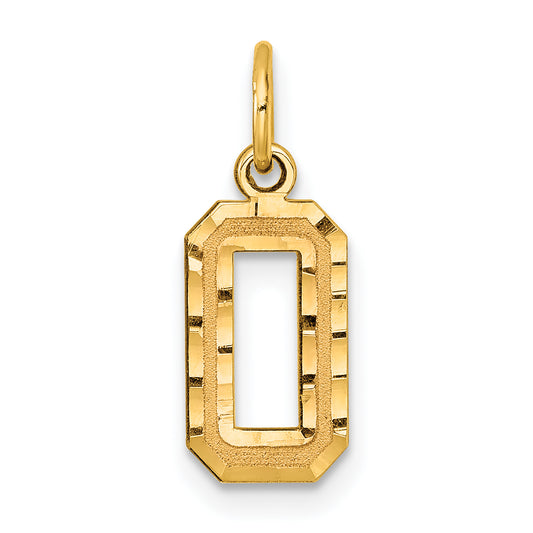 10K Yellow Gold 10Ky Casted Small Diamond-Cut Number 0 Charm