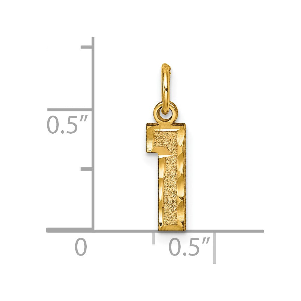 10K Yellow Gold 10Ky Casted Small Diamond-Cut Number 1 Charm