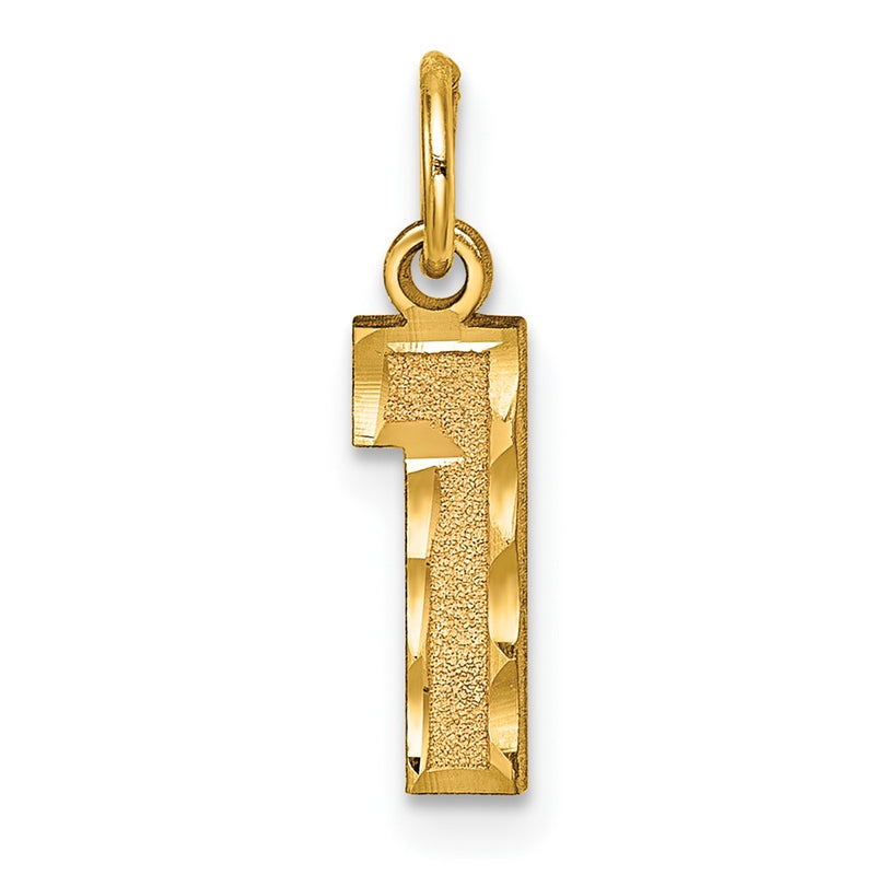 10K Yellow Gold 10Ky Casted Small Diamond-Cut Number 1 Charm