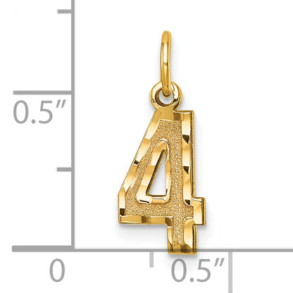 10K Yellow Gold 10Ky Casted Small Diamond-Cut Number 4 Charm