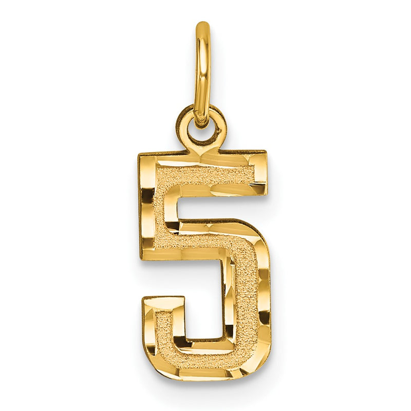 10K Yellow Gold 10Ky Casted Small Diamond-Cut Number 5 Charm
