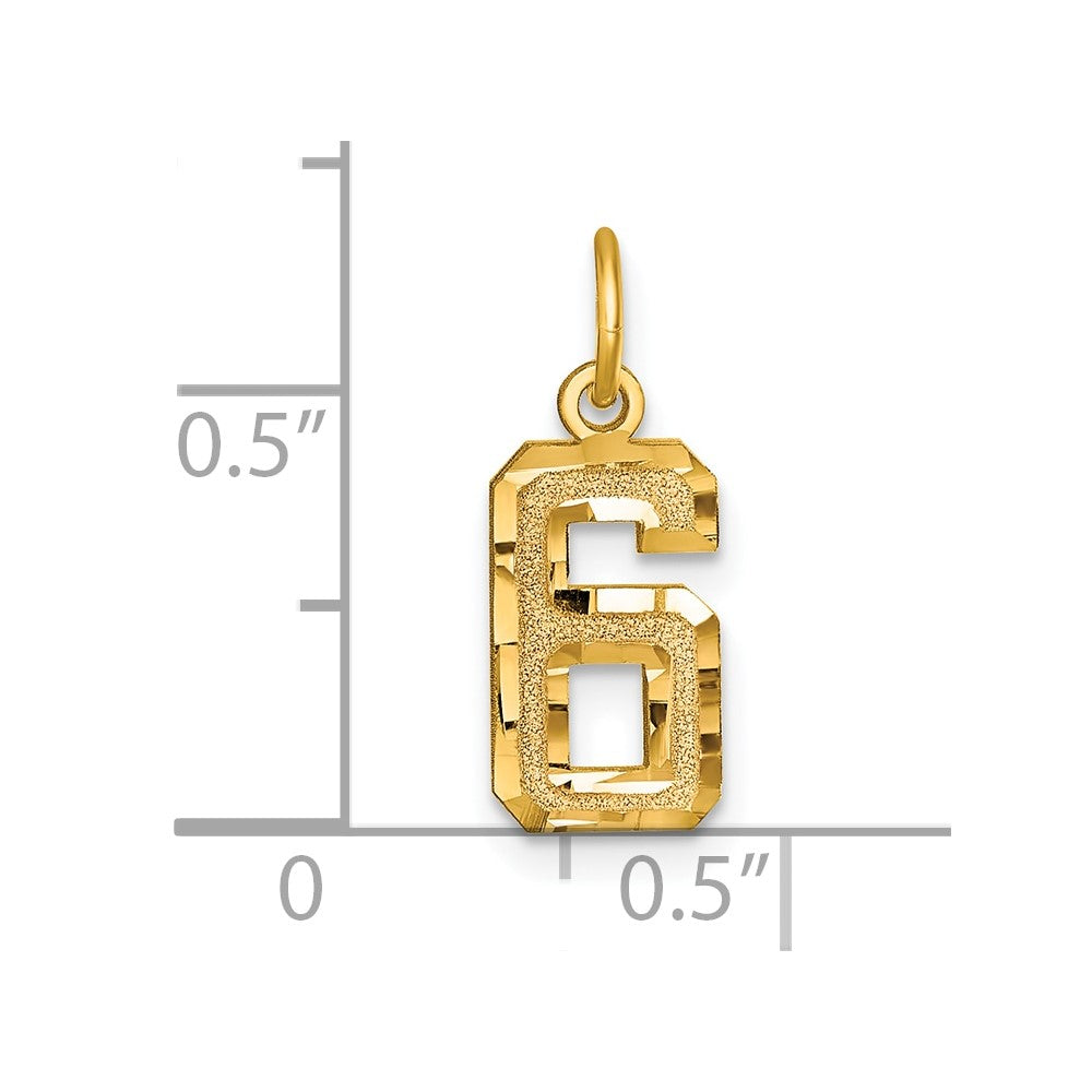 10K Yellow Gold 10Ky Casted Small Diamond-Cut Number 6 Charm