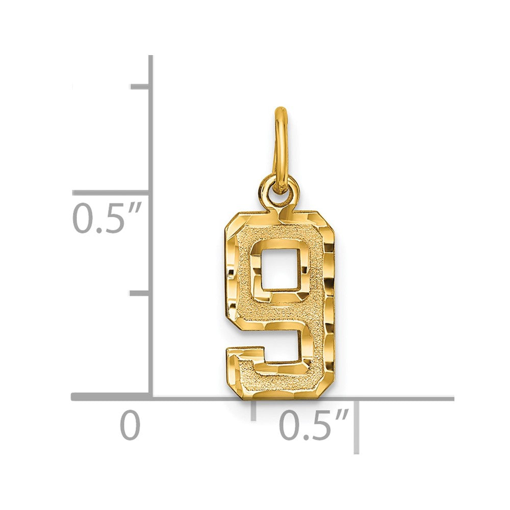 10K Yellow Gold 10Ky Casted Small Diamond-Cut Number 9 Charm