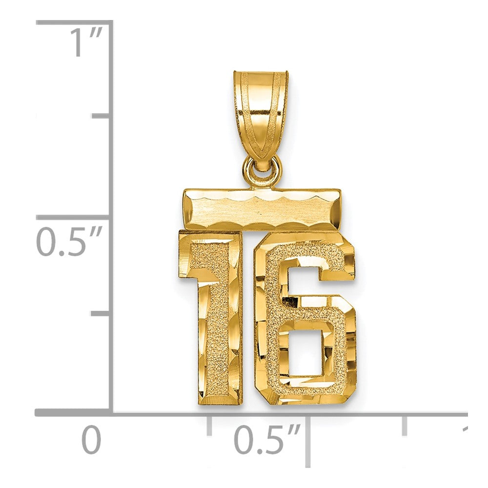 10K Yellow Gold 10Ky Casted Small Diamond-Cut Number 16 Charm