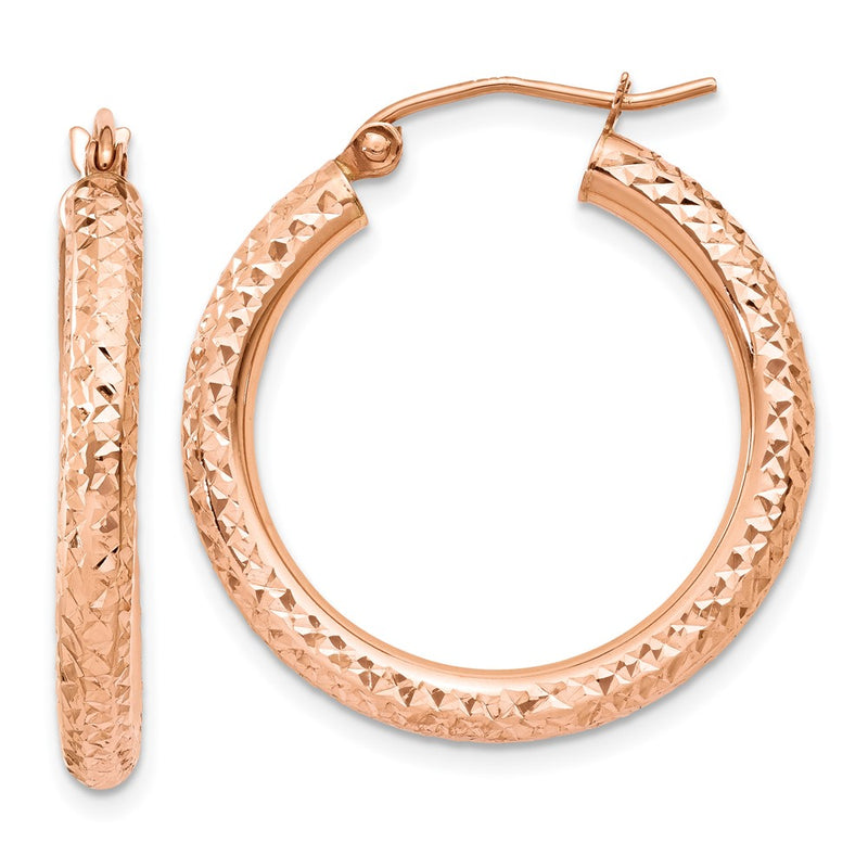 10K Rose Gold 10K 3mm Diamond-Cut Hoop