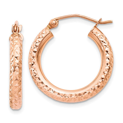 10K Rose Gold 10K 3mm Diamond-Cut Hoop