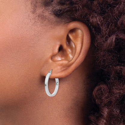 10K White Gold 2X3mm Rectangle Tube Hoop