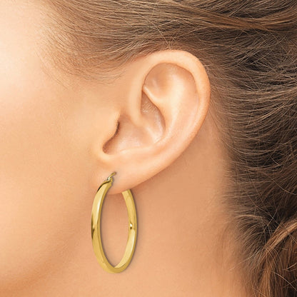 10K Yellow Gold 10K 2X3mm Rectangle Tube Hoop