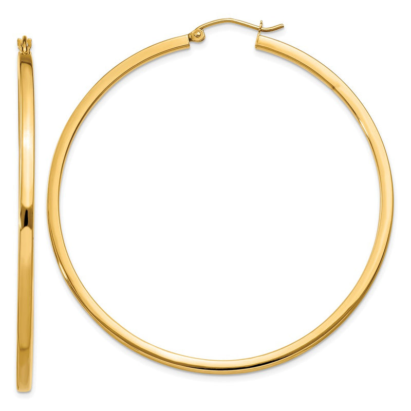 10K Yellow Gold 2mm Square Tube Hoop Earrings