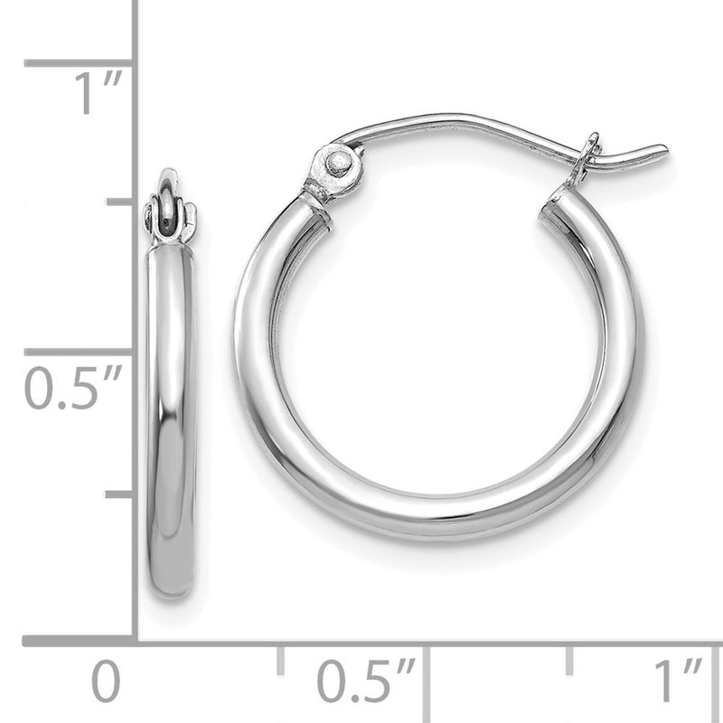 10K White Gold 10K Polished 2mm Lightweight Tube Hoop Earrings