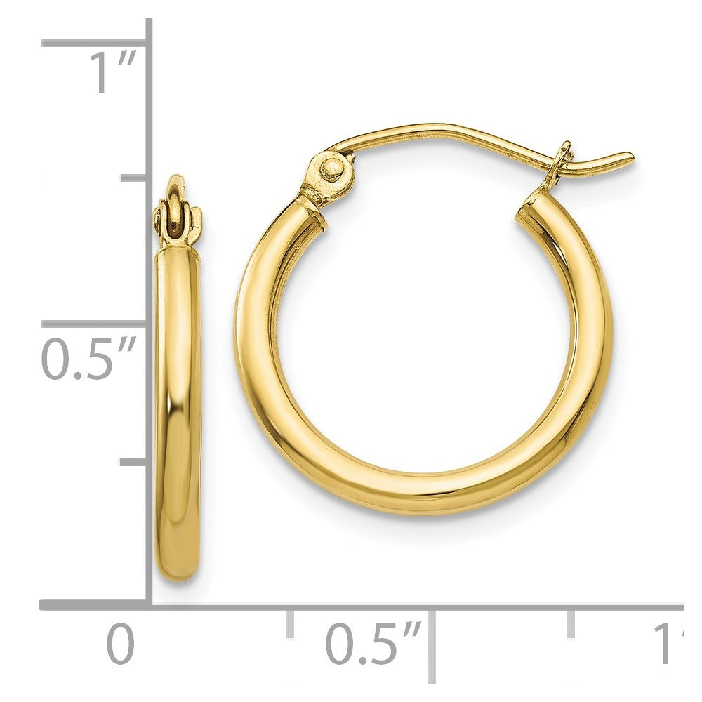 10K Yellow Gold 10K Polished 2mm Lightweight Tube Hoop Earrings