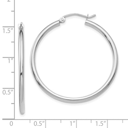 10K White Gold 10K Polished 2mm Lightweight Tube Hoop Earrings