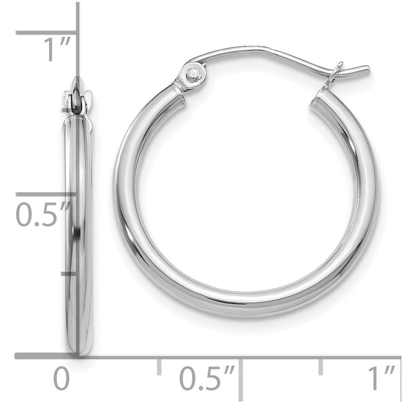 10K White Gold 10K Polished 2mm Lightweight Tube Hoop Earrings