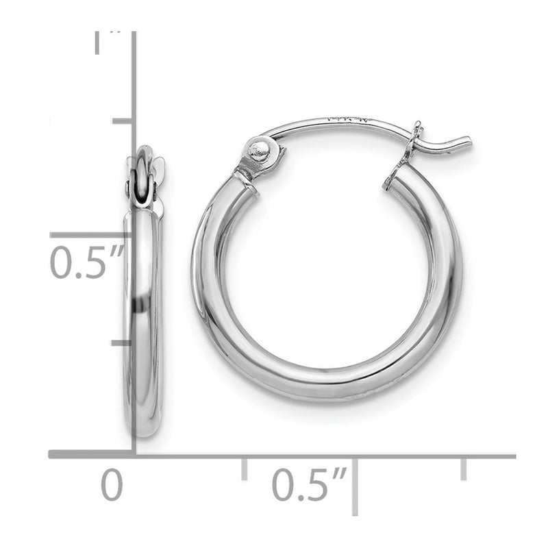 10K White Gold 10K Polished 2mm Lightweight Tube Hoop Earrings