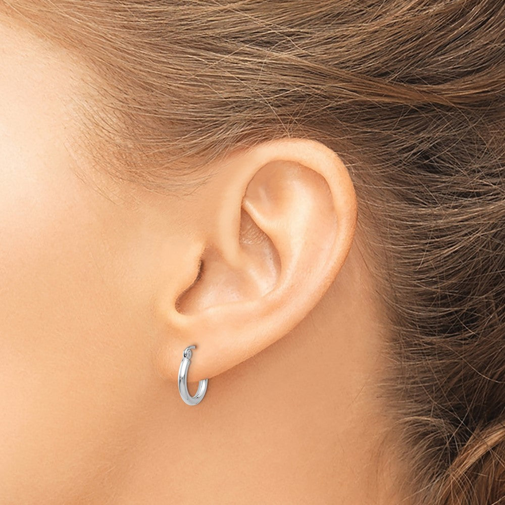 10K Rose Gold Polished 2X12mm Lightweight Tube Hoop Earrings