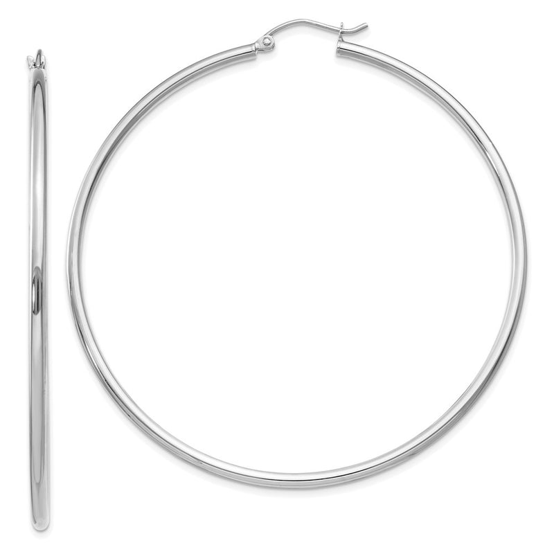 10K White Gold 10K Polished 2mm Lightweight Tube Hoop Earrings
