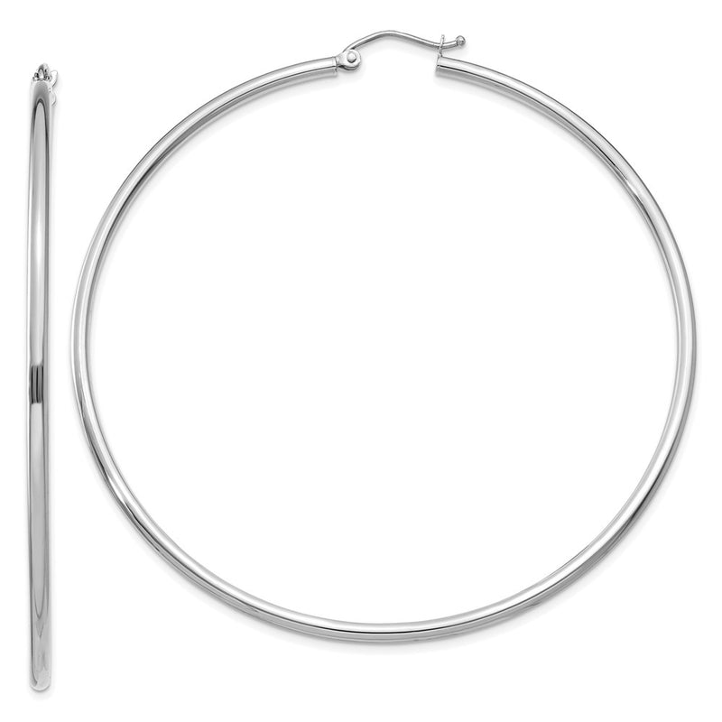 10K White Gold 10K Polished 2mm Lightweight Tube Hoop Earrings