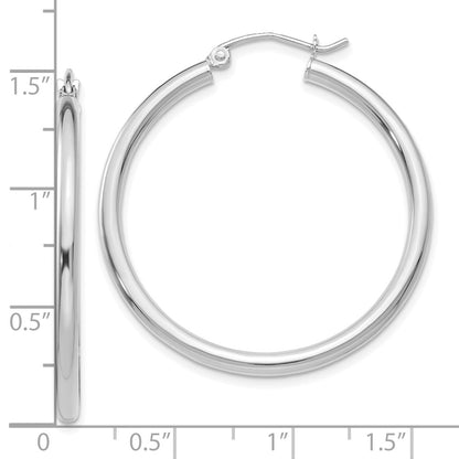 10K White Gold 10K Polished 2.5mm Lightweight Tube Hoop Earrings