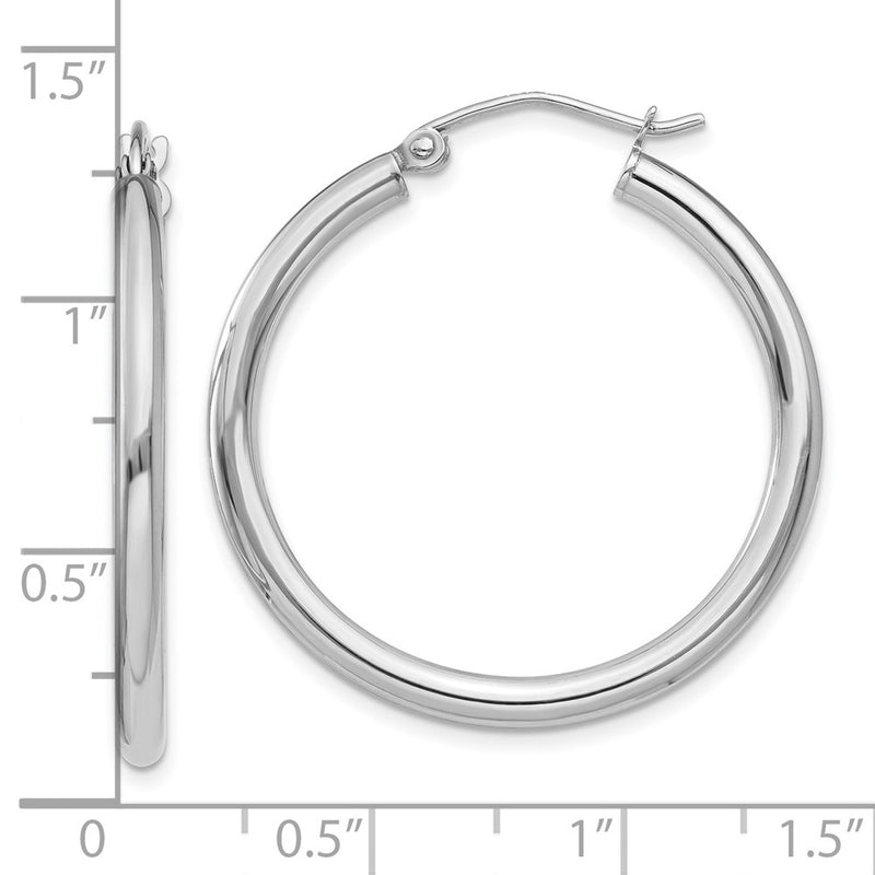 10K White Gold 10K Polished 2.5mm Lightweight Tube Hoop Earrings