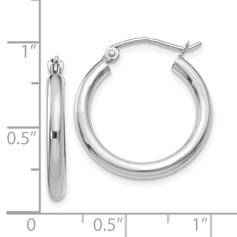 10K White Gold 10K Polished 2.5mm Lightweight Tube Hoop Earrings