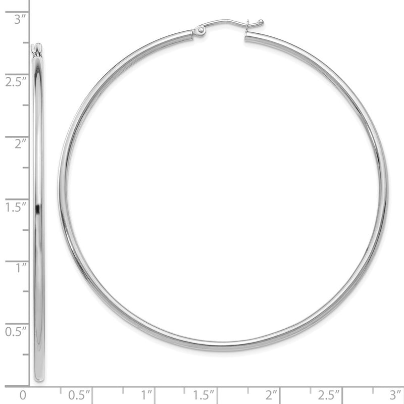 10K White Gold 10K Polished 2.5mm Lightweight Tube Hoop Earrings