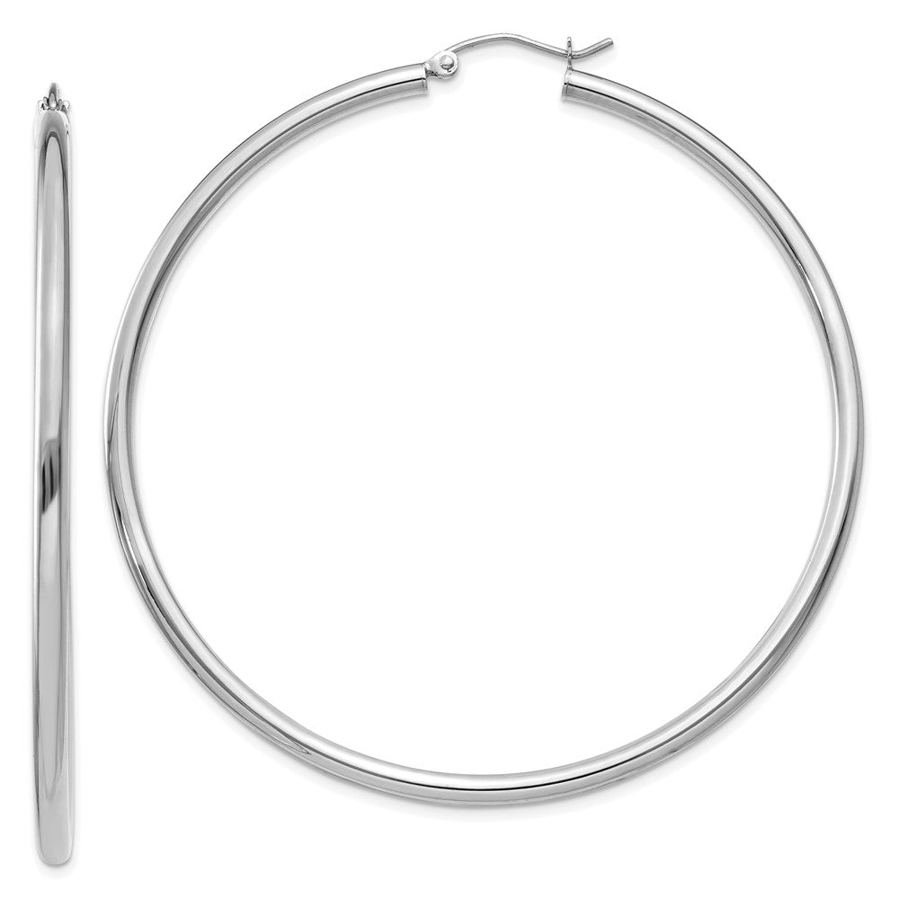 10K White Gold 10K Polished 2.5mm Lightweight Tube Hoop Earrings