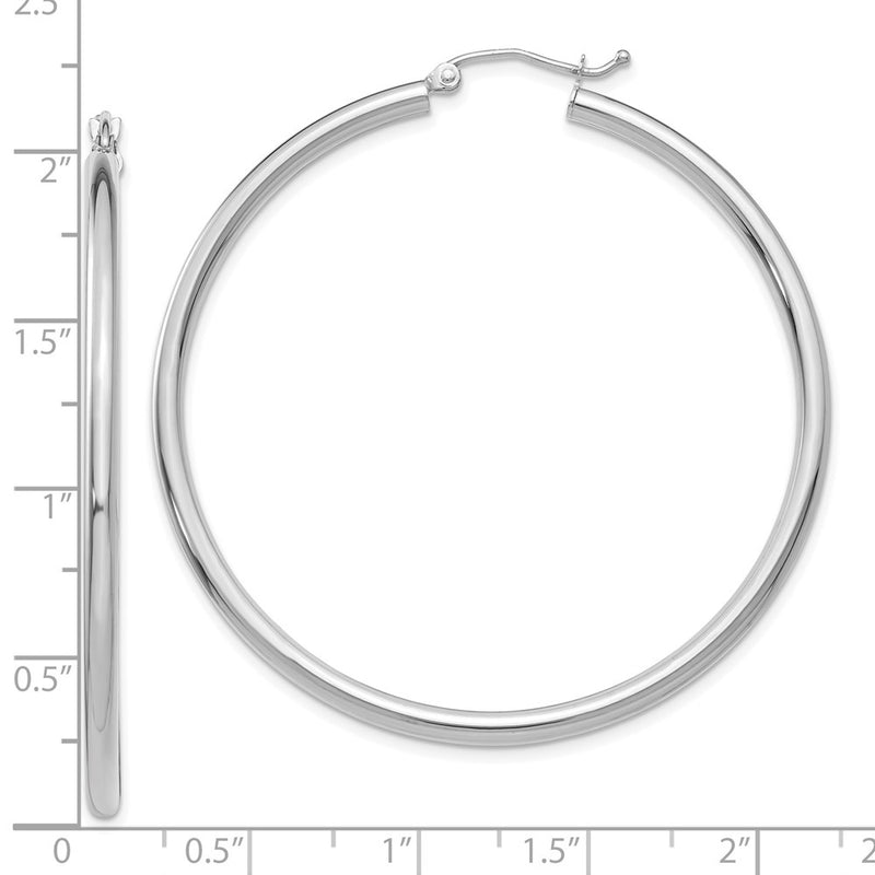 10K White Gold 10K Polished 2.5mm Lightweight Tube Hoop Earrings