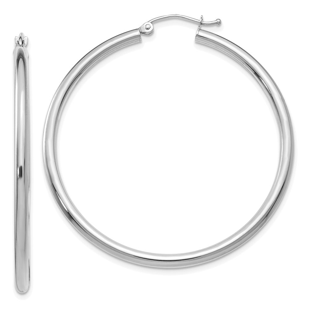 10K White Gold 10K Polished 2.5mm Lightweight Tube Hoop Earrings