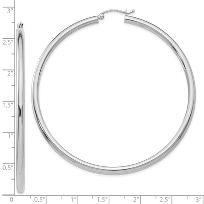 10K White Gold Polished 3mm Tube Hoop Earrings